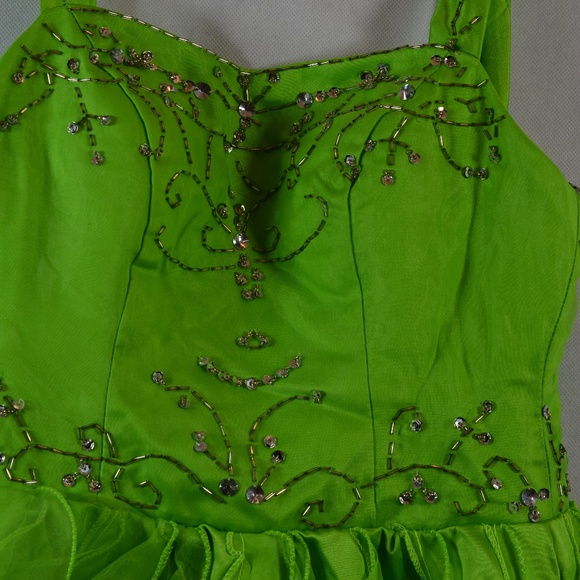 Lime Green short Prom Beaded/sequin Frills SZ S/M NWOT - Picture 7 of 10